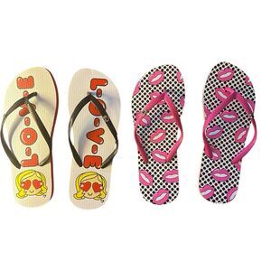 Harajuku Lovers Women’s Flip Flops Size 7/8 Lips & Love Graphic Designs Lot of 2